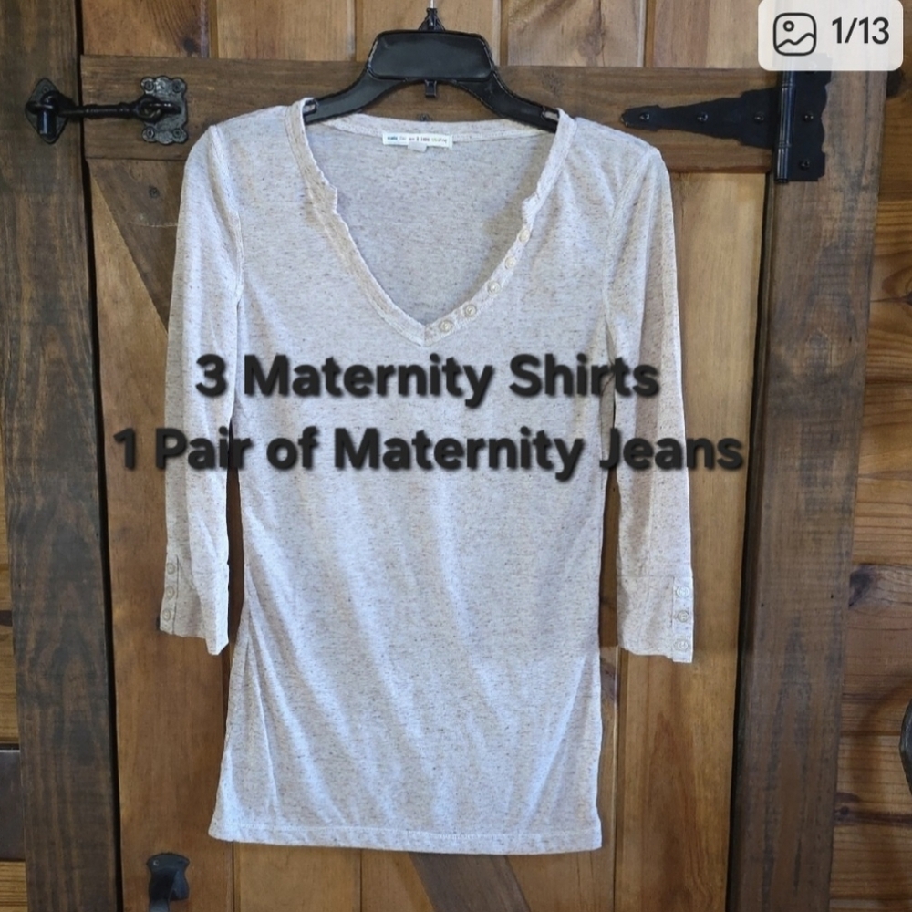 Three Maternity Shirts with a pair of maternity jeans.